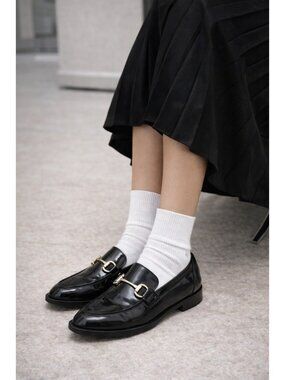 J.Crew Black Patent Leather Horsebit Loafers Women Size 7.5 Slip On Gold Bit